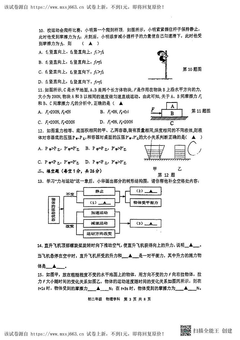 10，江苏省扬州市广陵区扬州市竹西中学2023-2024学年八年级下学期5月月考物理试题03