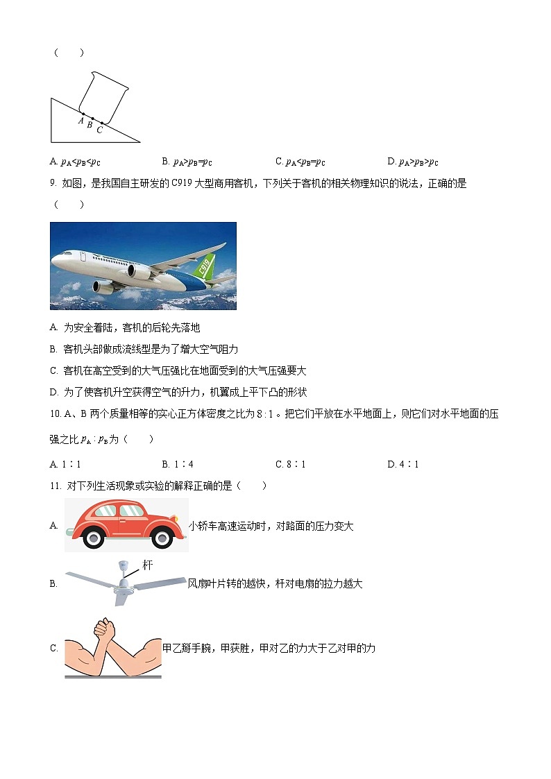 江苏省扬州市梅岭教育集团2023-2024学年八年级下学期5月月考物理试题（学生版）第2页