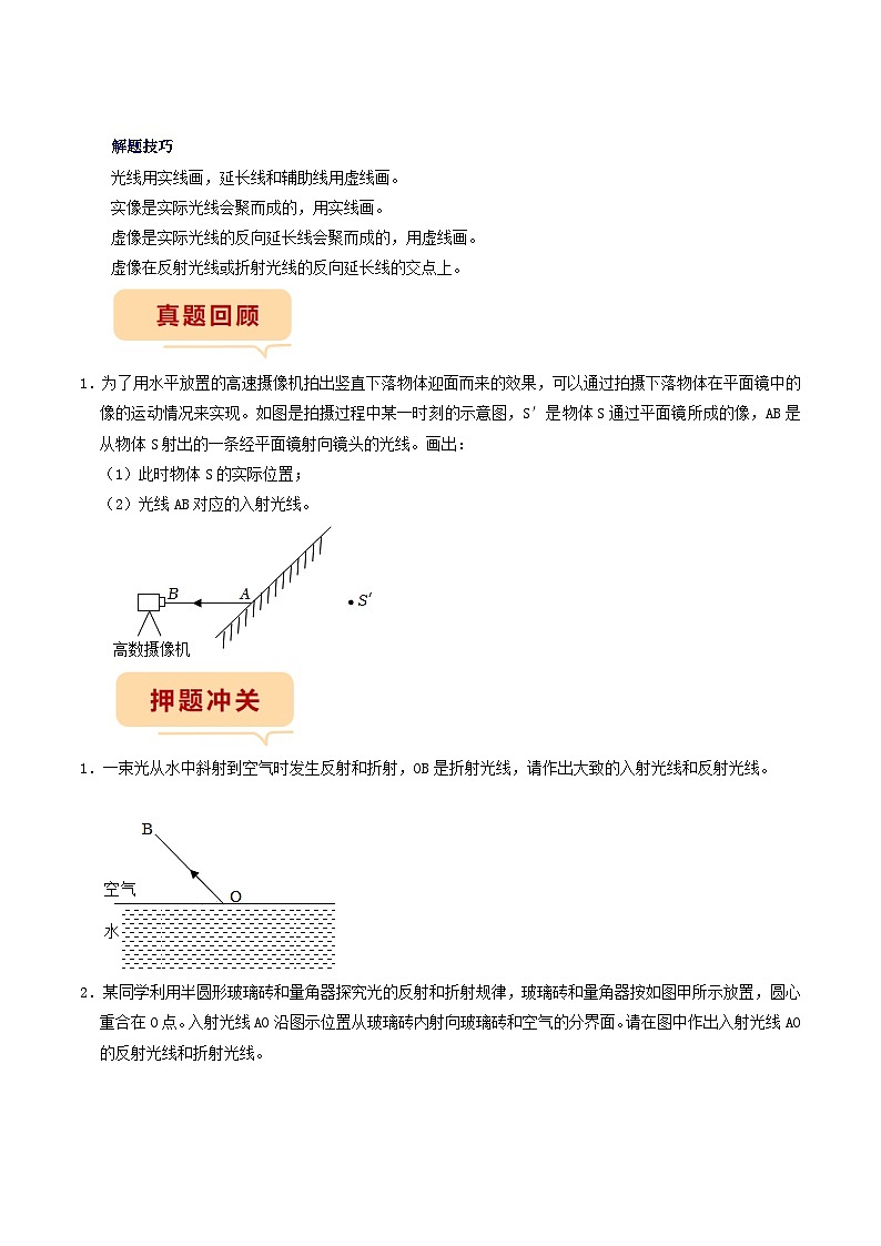 押题作图题1——光学-备战2024年中考物理临考题号押题（辽宁专用）02