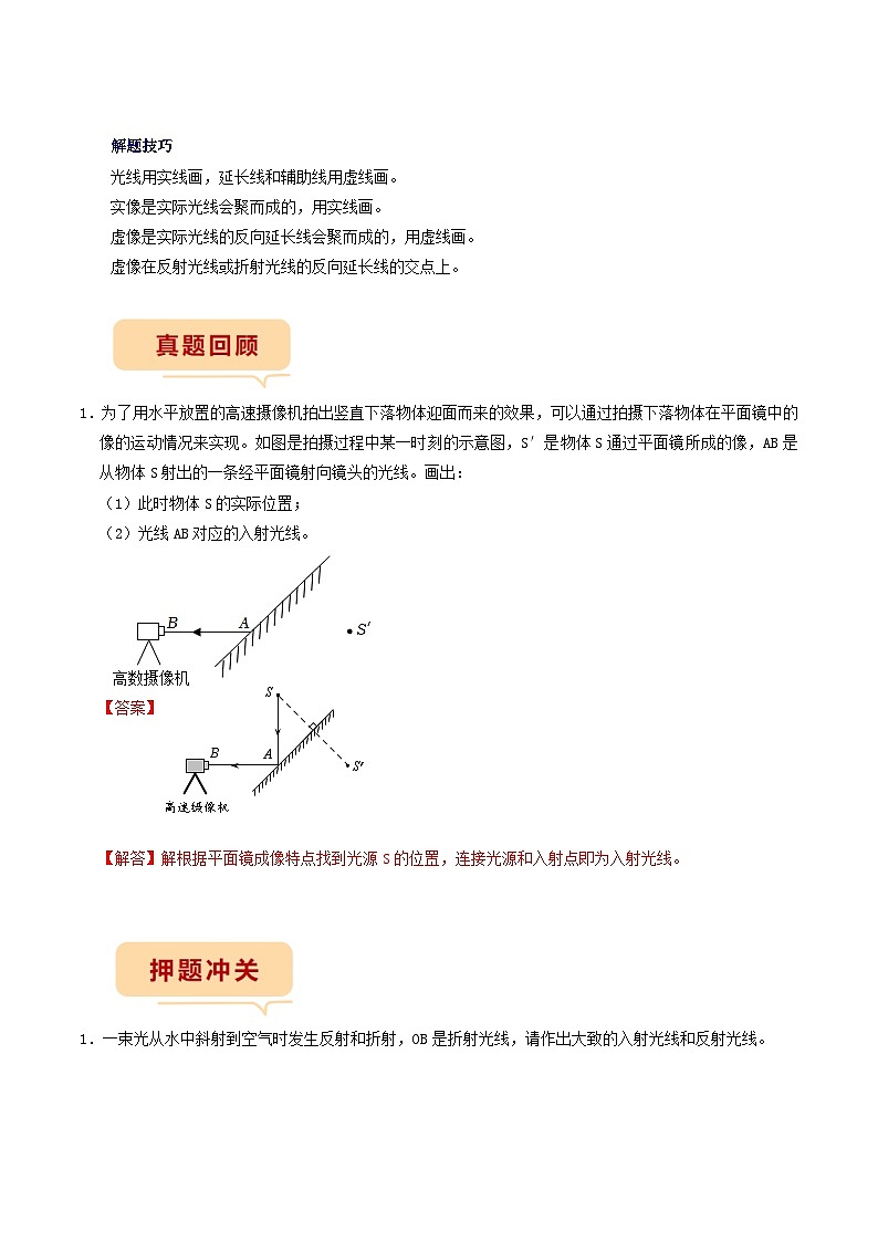 押题作图题1——光学-备战2024年中考物理临考题号押题（辽宁专用）02