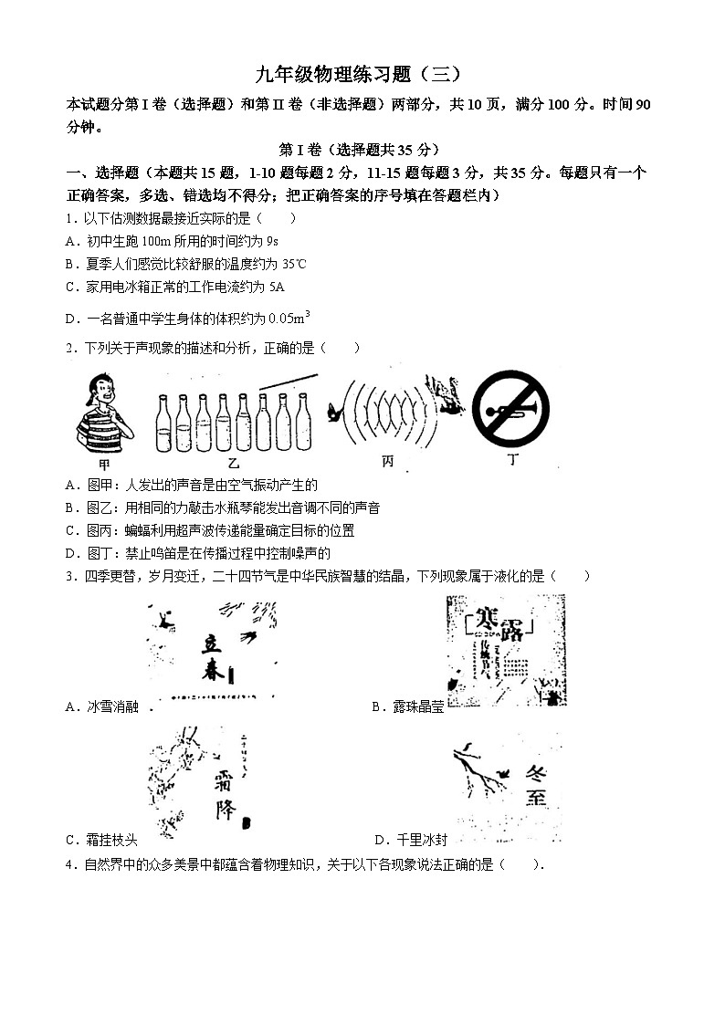 2024年山东省泰安市中考三模物理试题01