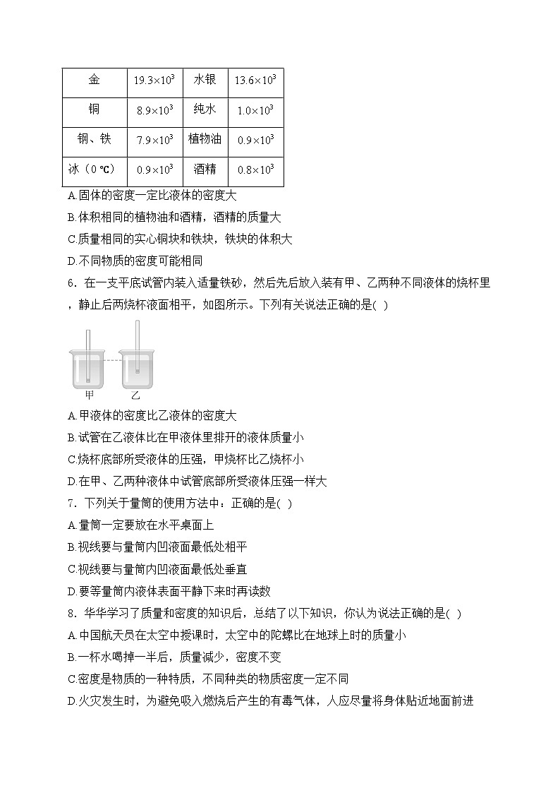 2024届中考物理质量与密度知识专练（3）(含答案)02