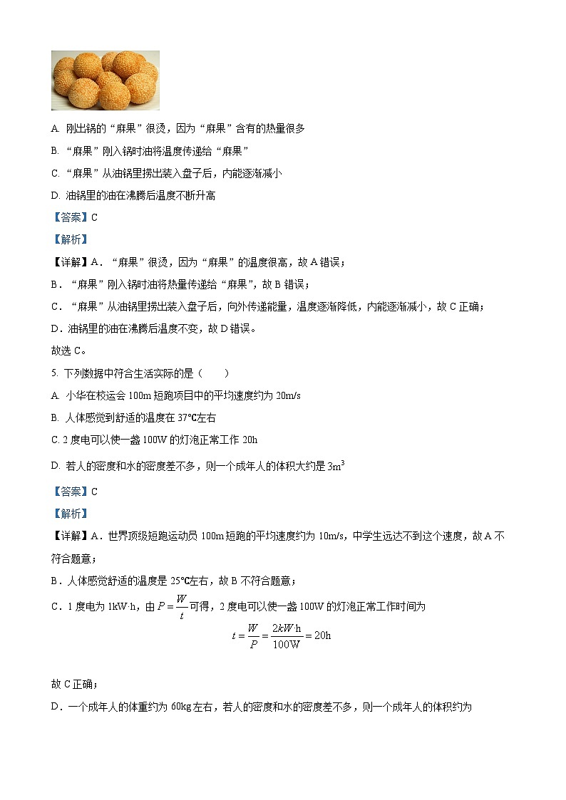 2024年湖南省部分学校中考二模物理试题（教师版）第3页