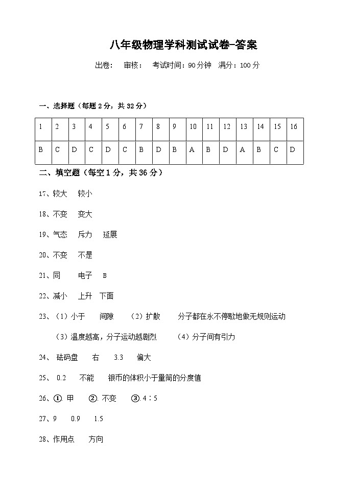 江苏省宜兴市树人中学教育集团2023-2024学年八年级下学期3月月考物理试题含答案01