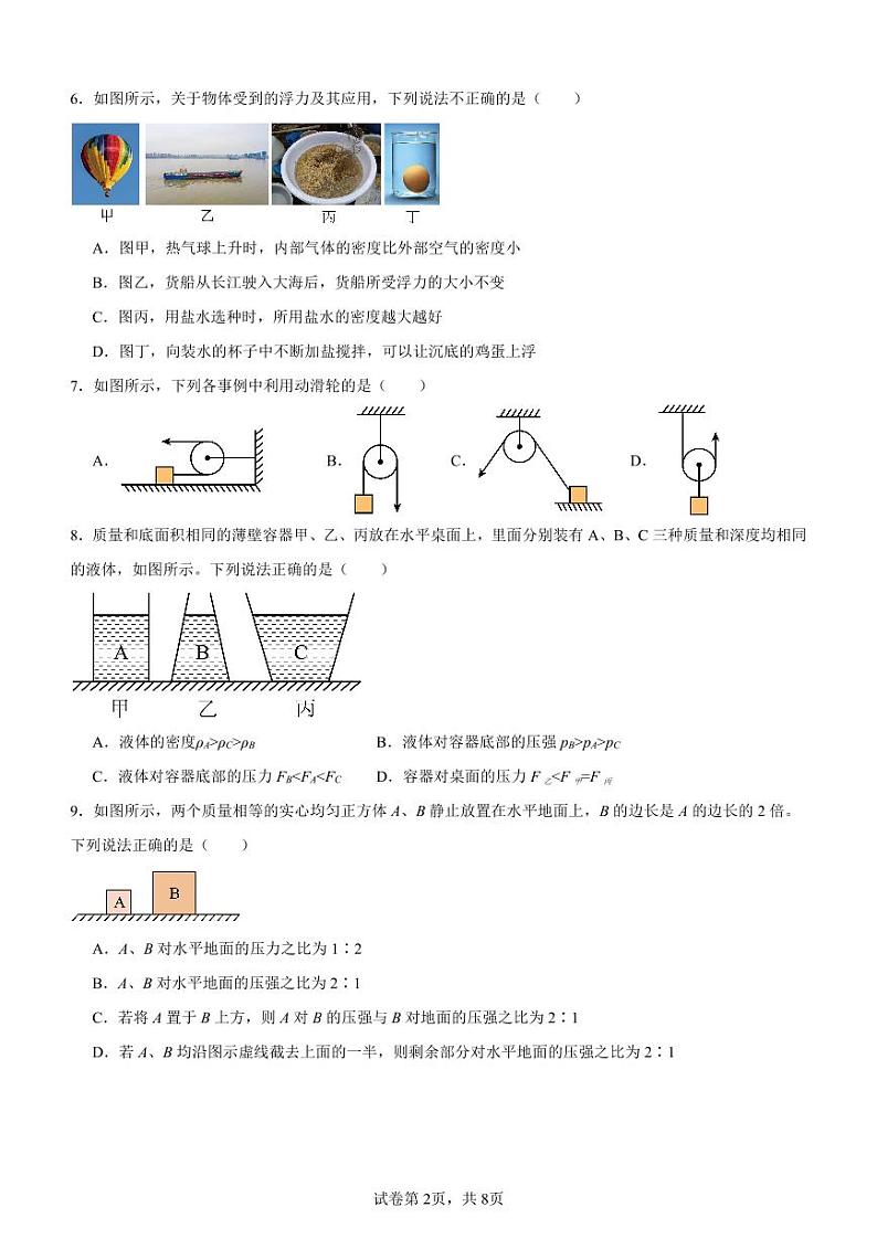 重庆市巴渝学校2023-2024学年八年级下学期第二次月考物理试题02
