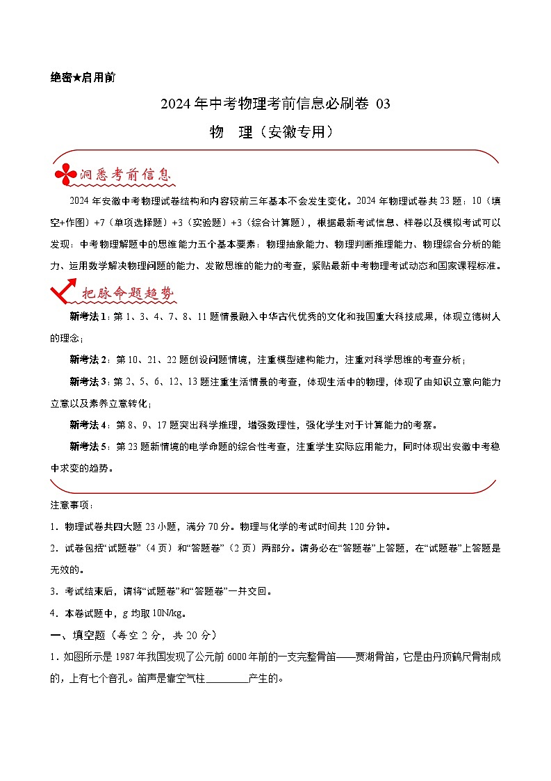 2024年中考物理考前信息必刷卷03（安徽专用）（解析版）第1页