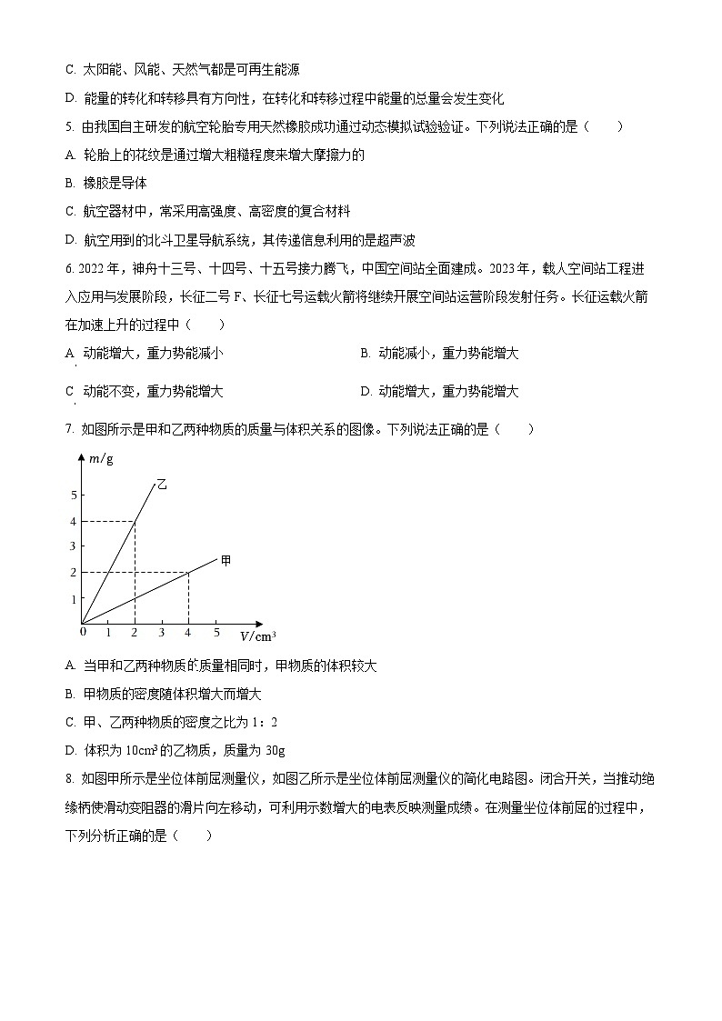 精品解析：2023年湖南省长沙市长沙县中考二模物理试题（原卷版）第2页