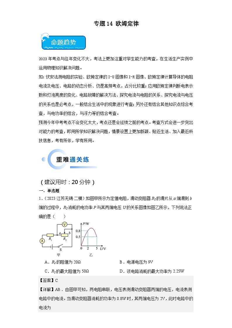 专题14 欧姆定律-2024年中考物理【热点·重点·难点】专练（江苏专用）01