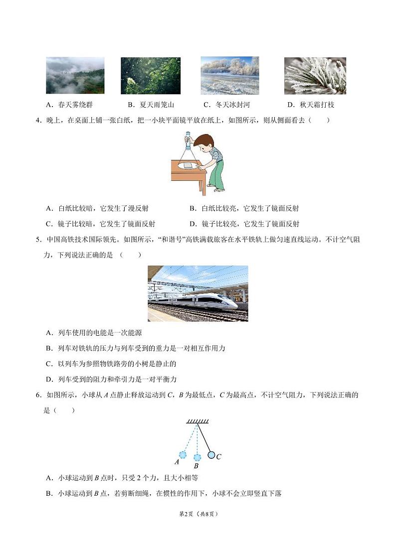 2024年中考押题预测卷（湖南省卷）-物理（考试版）A4第2页