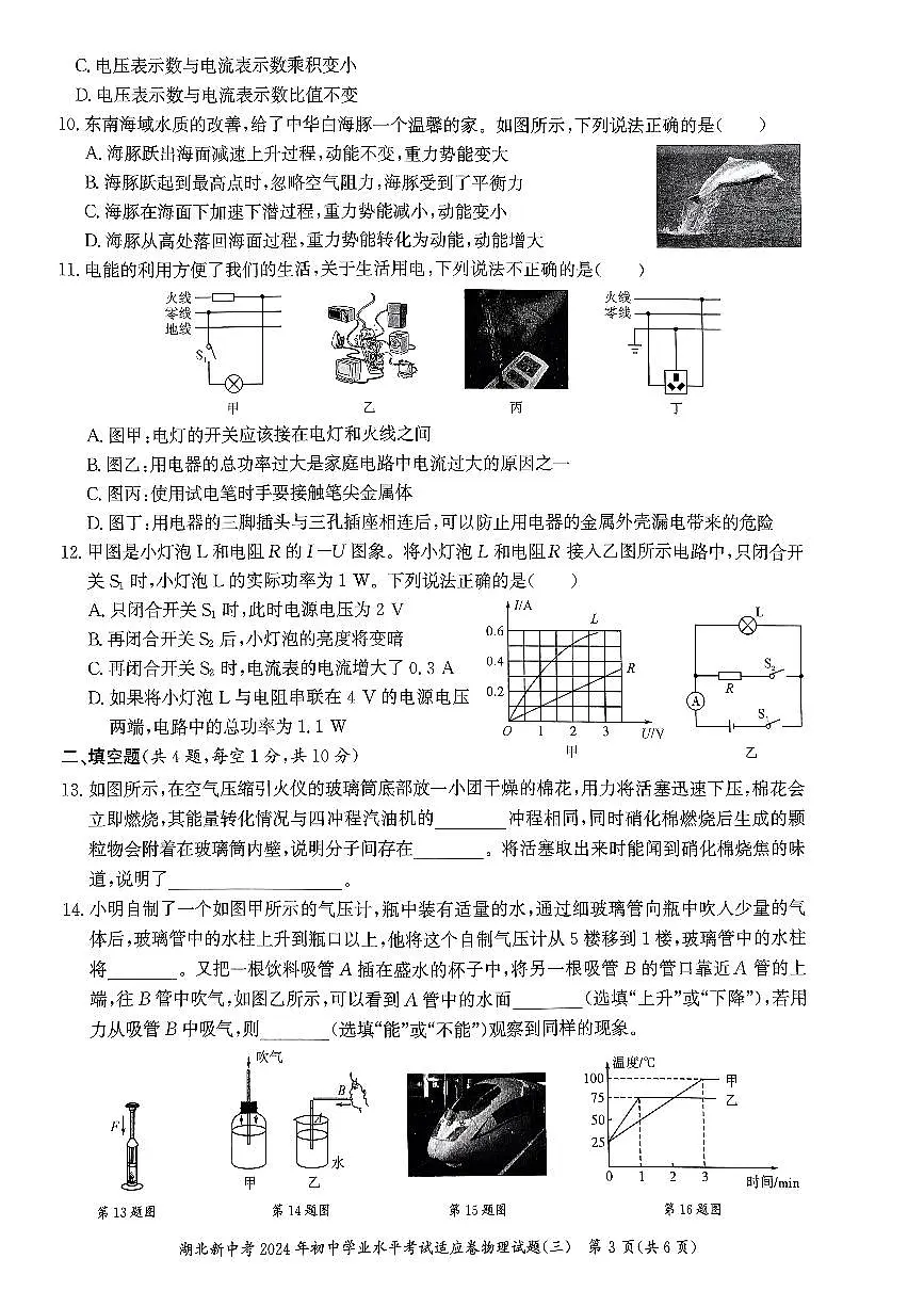 2024年湖北中考初中学业水平考试物理适应卷3第3页