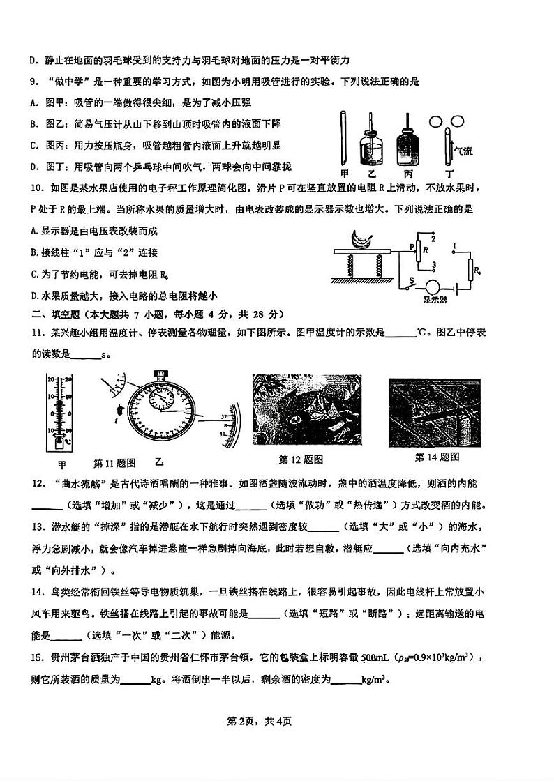 2024年海南省海南中学中考二模考试物理试题第2页
