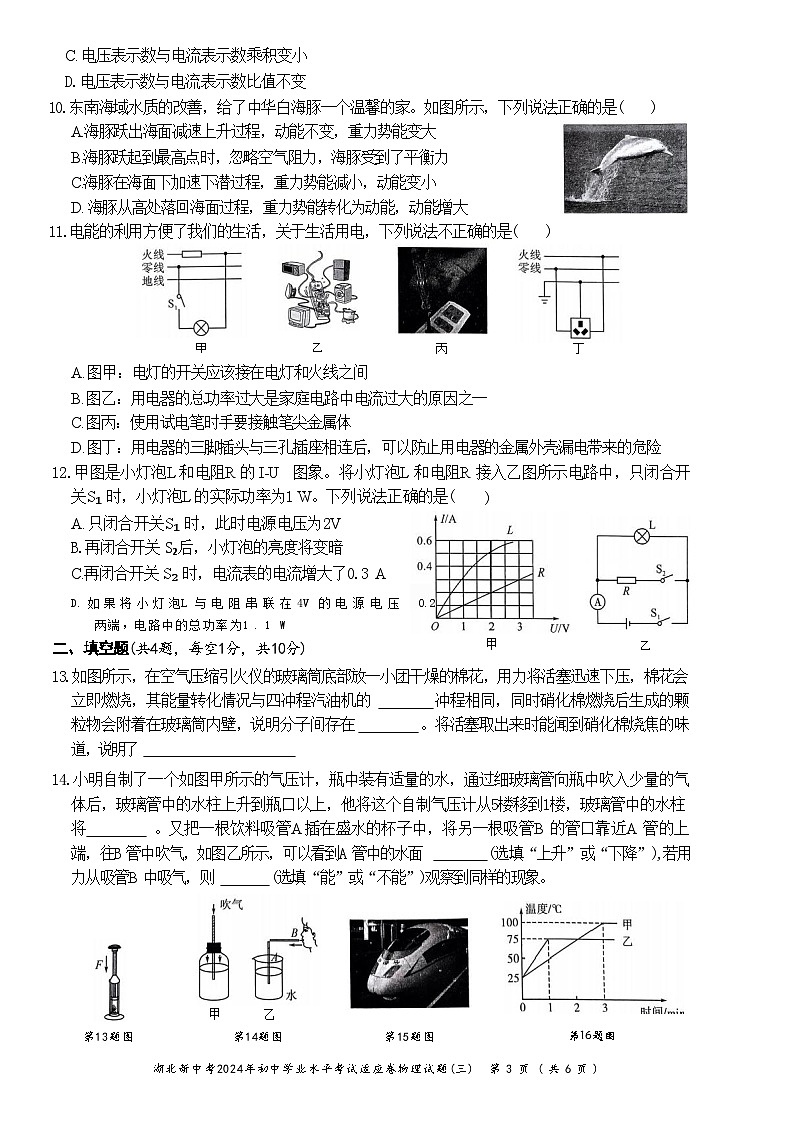2024年湖北中考初中学业水平考试物理适应卷3第3页