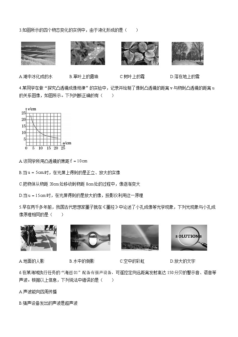 云南省昭通市永善县2023-2024学年八年级上学期1月期末物理试题含答案02