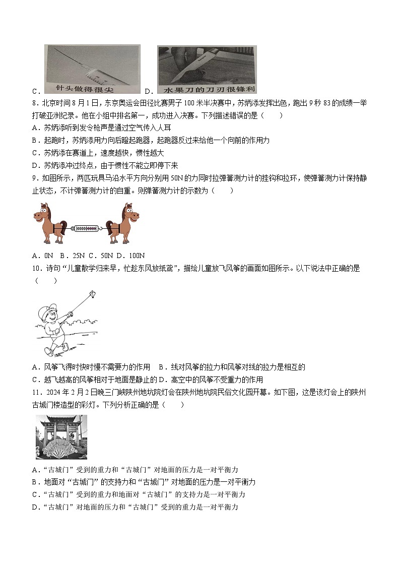 河南省濮阳市卫都实验学校2023-2024学年八年级下学期期中物理试题(无答案)第2页
