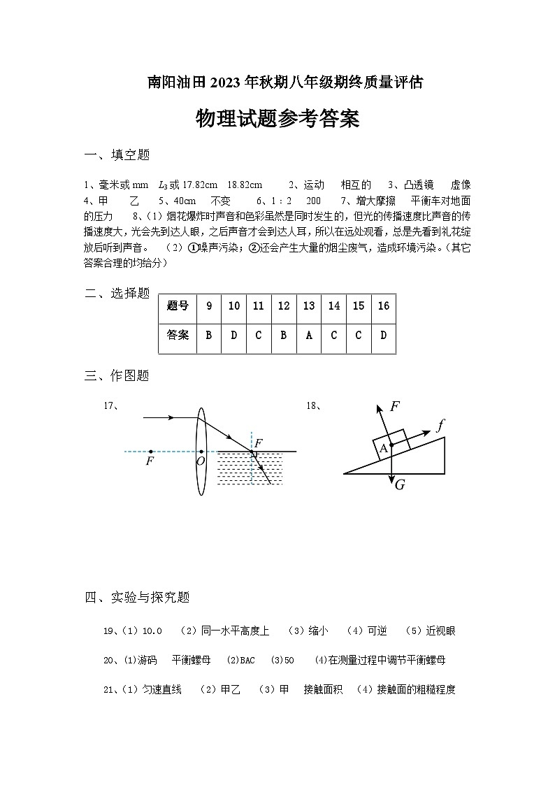 八年级物理参考答案第1页