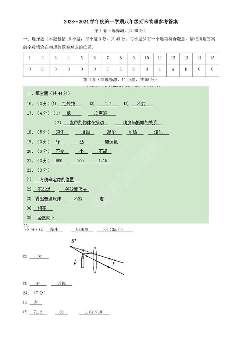 湖北省武汉市硚口（经开）区2023-2024学年八年级上学期期末考试物理试题含答案01