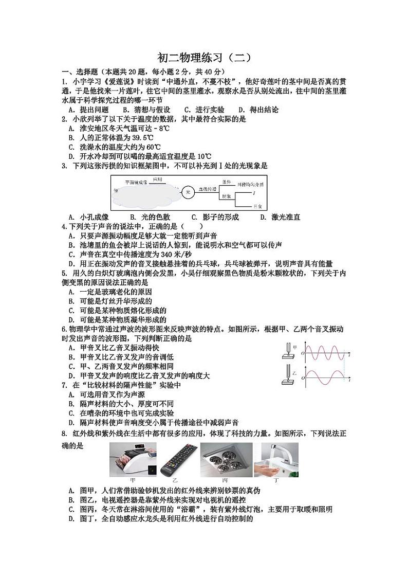 淮安市开明中学2023-2024学年度八年级第一学期物理语练习二第1页