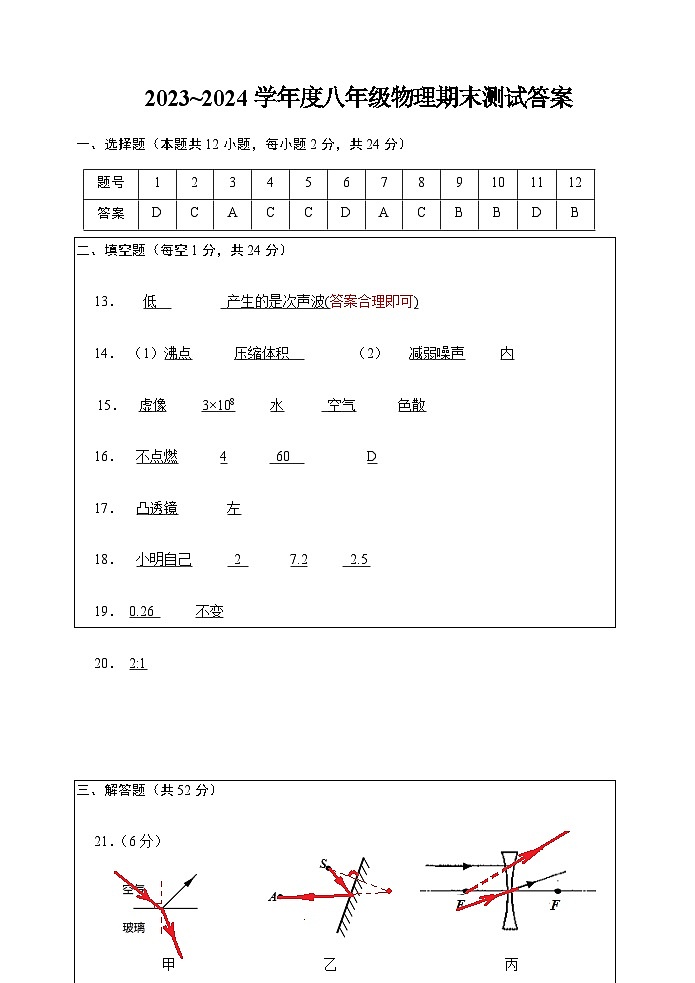 江苏省泰州市靖江市2023-2024学年八年级上学期期末学业水平测试物理试卷含答案01