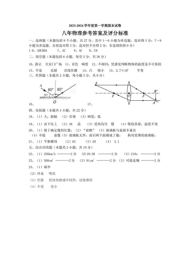 辽宁省盘锦市盘山县2023-2024学年八年级上学期期末考试物理试题含答案01