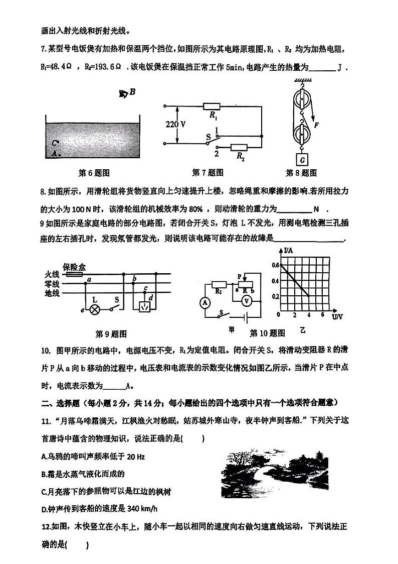 安徽省合肥市肥东县2024年中考二模考试物理化学试题第2页
