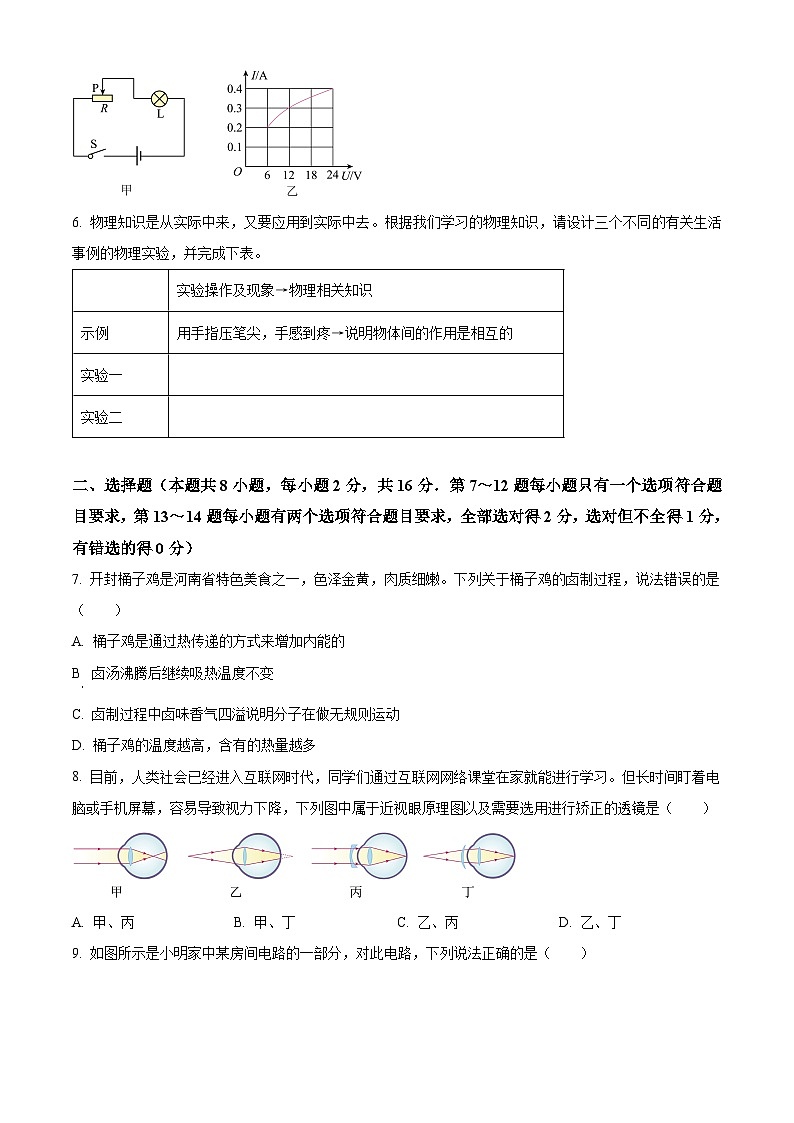 2024年河南省南阳市桐柏县中考二模物理试题（原卷版+解析版）02