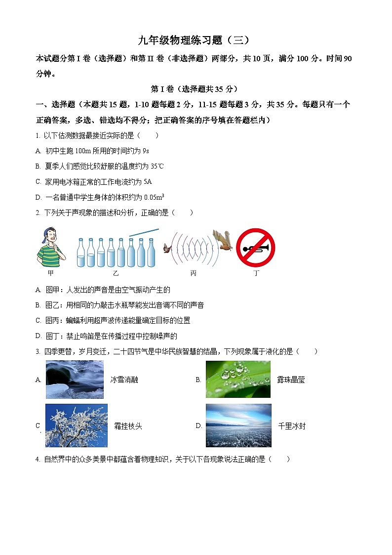2024年山东省泰安市中考三模物理试题（原卷版+解析版）01
