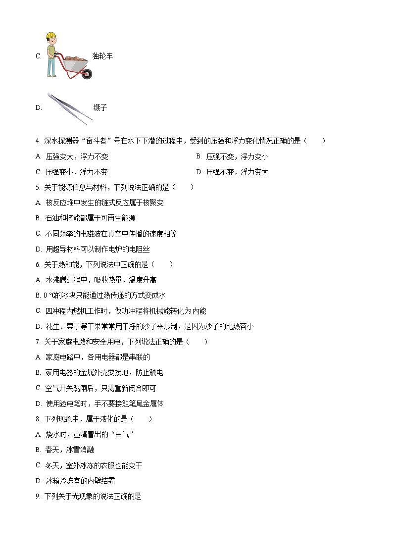 2024年四川省内江市第二中学中考二模物理试题（原卷版+解析版）第2页