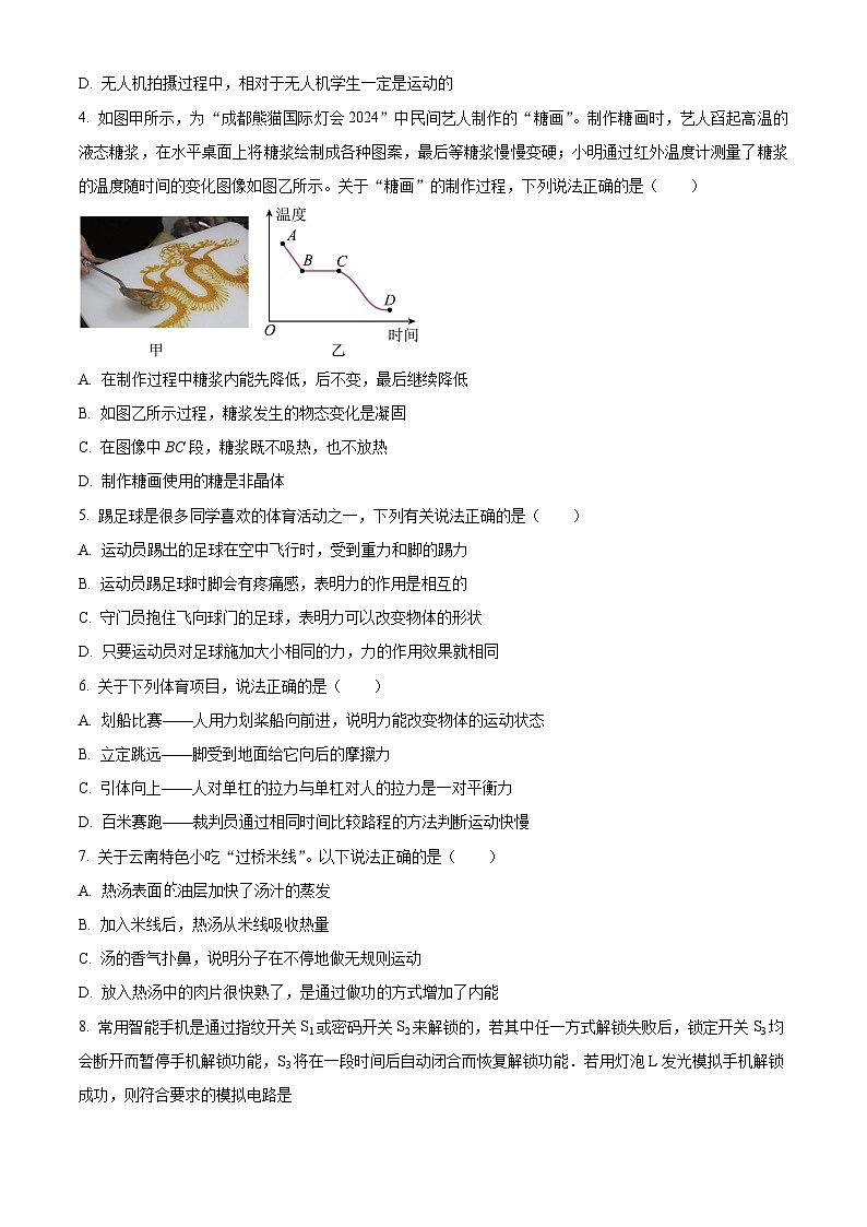 2024年四川省泸州市合江县中考二模理综物理试题（原卷版+解析版）02