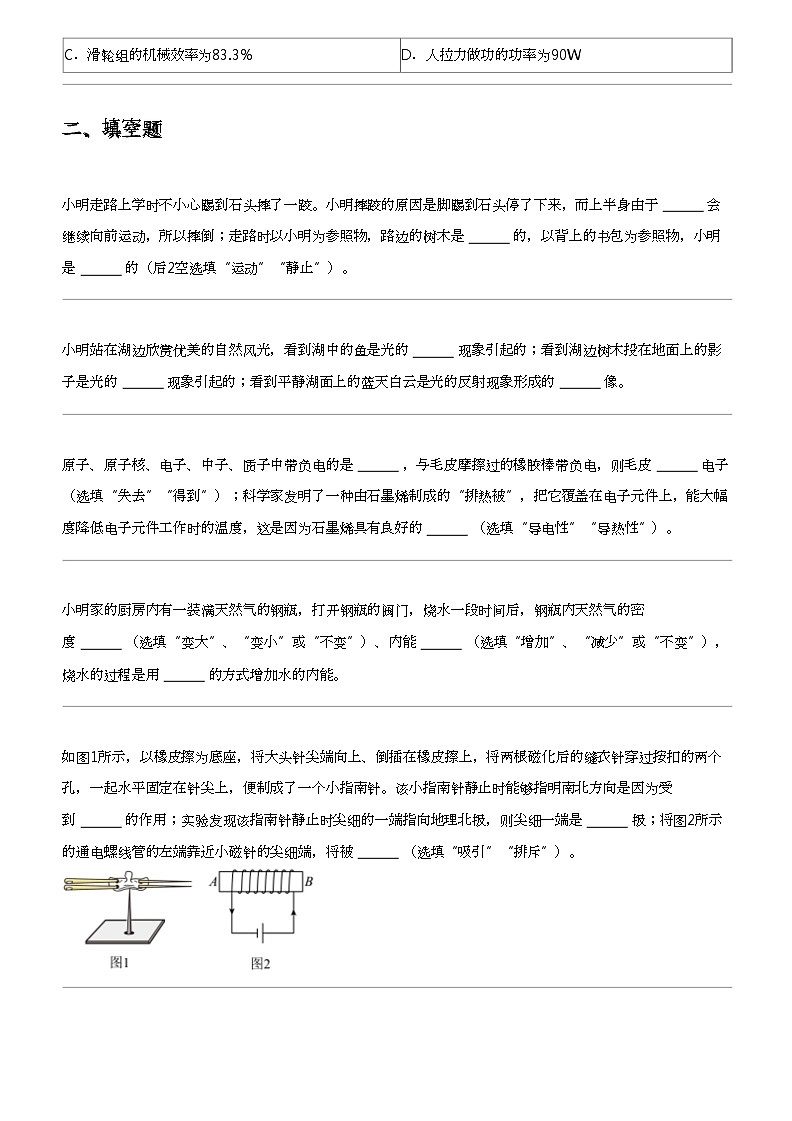 2024年广东惠州博罗县中考二模物理试卷（博罗中学）03