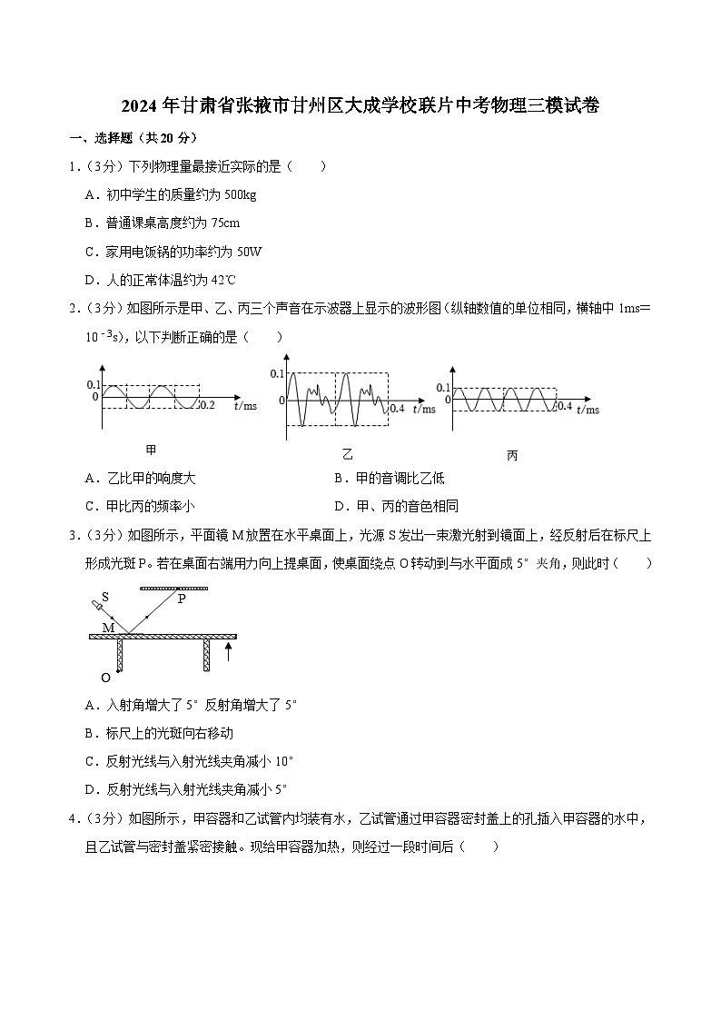 2024年甘肃省张掖市甘州区大成学校联片中考物理三模试卷01