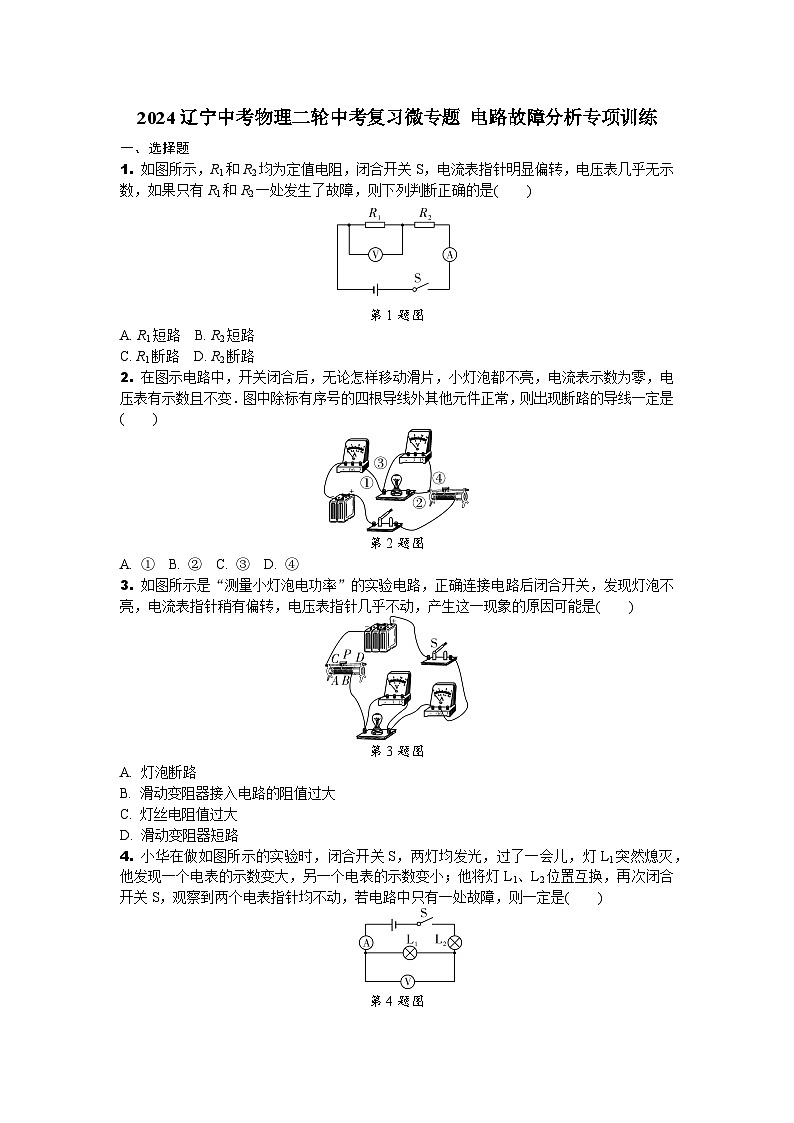 2024辽宁中考物理二轮中考复习微专题 电路故障分析专项训练 (含答案)01