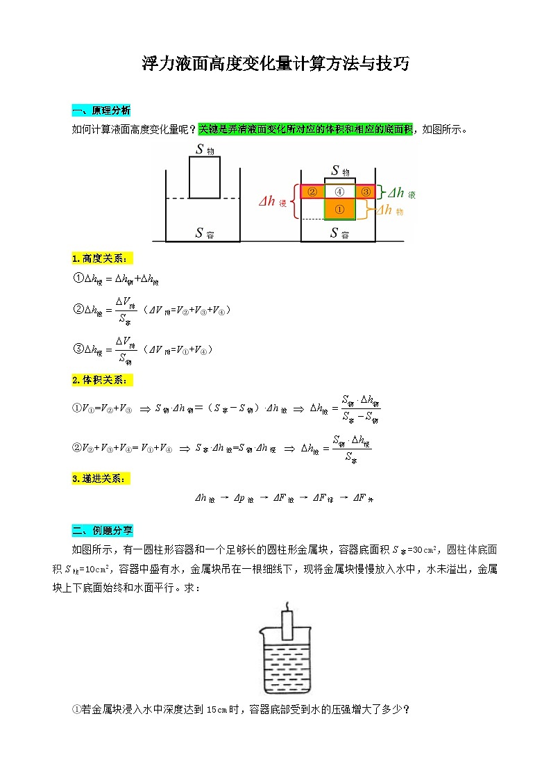2024年中考物理复习《浮力液面高度变化量计算方法与技巧》（精品讲义）第1页
