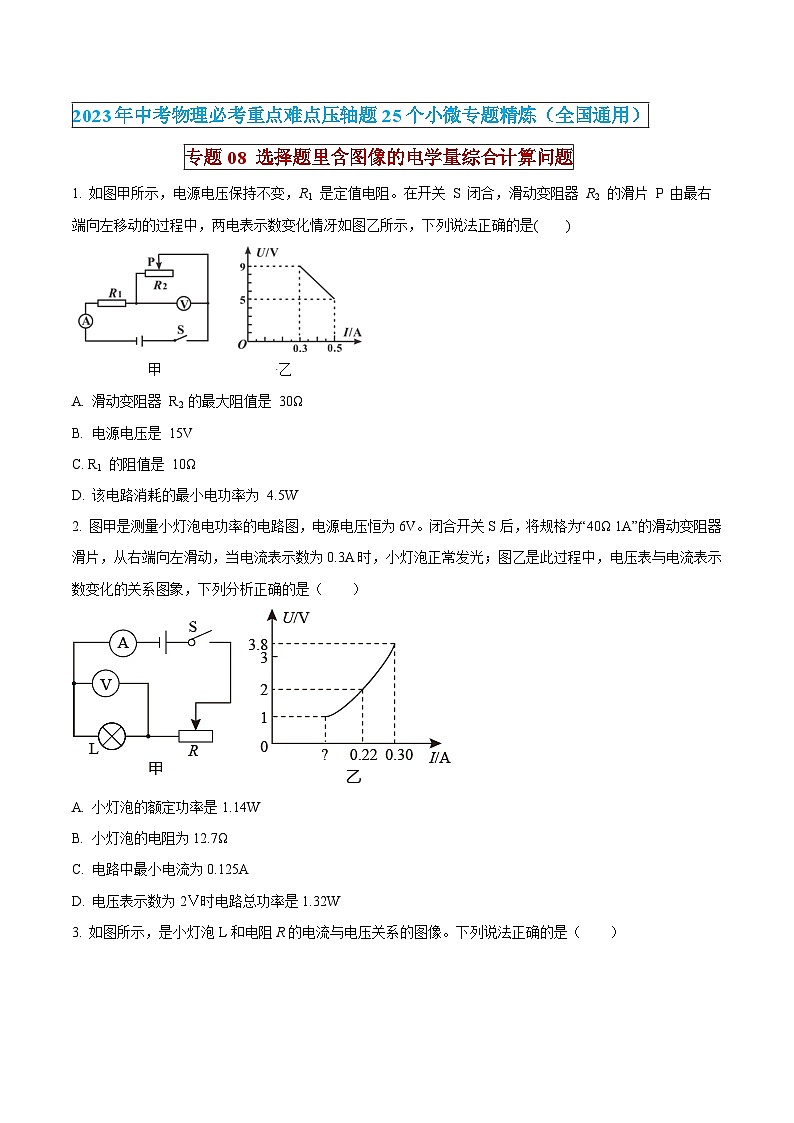 中考物理必考重难点压轴专题精炼(高分突破)专题08选择题里含图像的电学量综合计算问题(原卷版+解析)01
