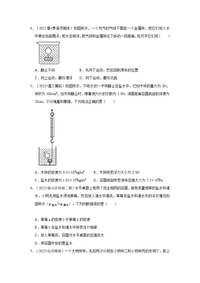 人教版八年级下册物理同步考点解读与专题训练第十章《浮力》单元测试卷(提升卷)(原卷版+解析)第2页