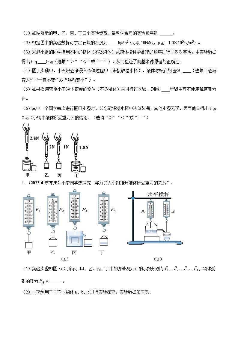 人教版物理八年级下册期末创新专题精练专题14验证阿基米德原理的实验类问题(原卷版+解析)02