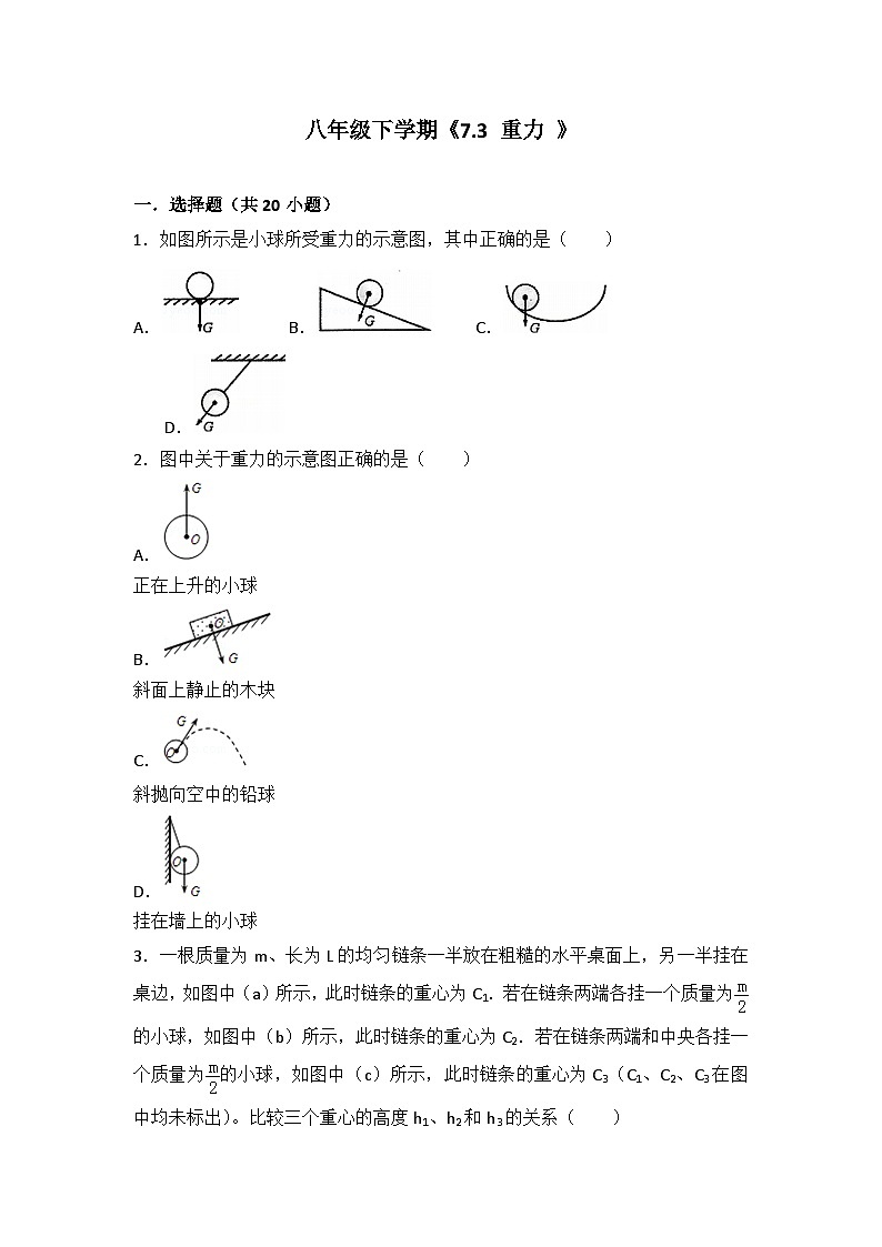 2024年初中物理同步练习《7.3+重力+》第1页