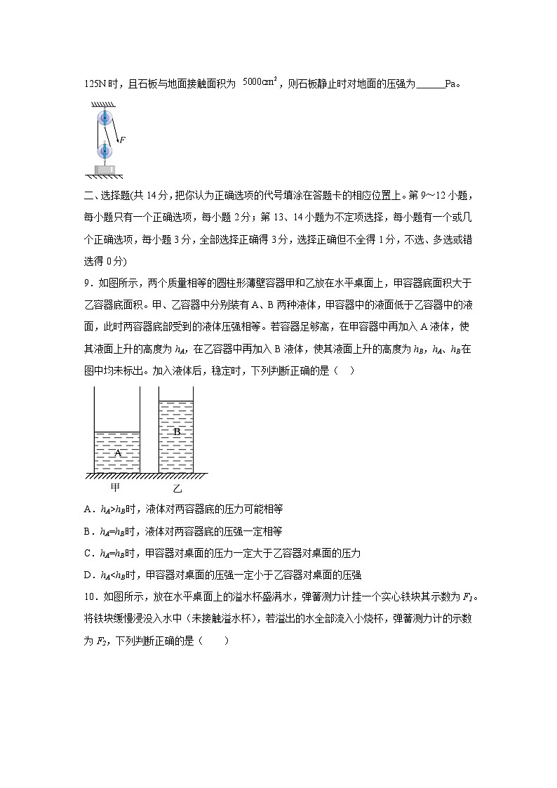 物理：江西省上饶市广信区2023-2024学年八年级下学期5月物理检测卷03