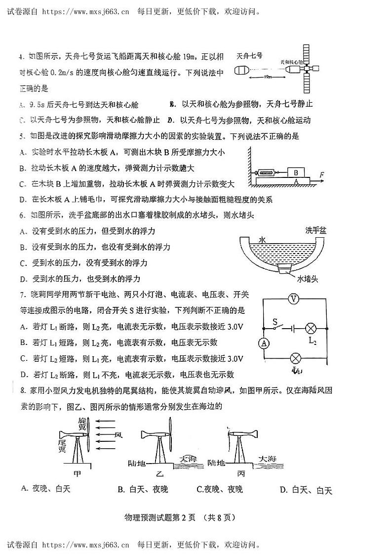 2024年山东省济南市历城区济南外国语学校中考模拟预测物理试题第2页