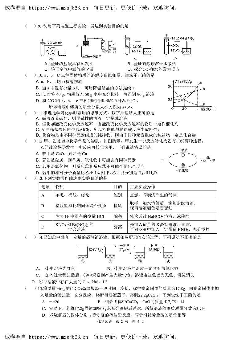 2024年江苏省建湖县中考三模（考前适应性训练）综合I物理、化学合卷(1)第2页