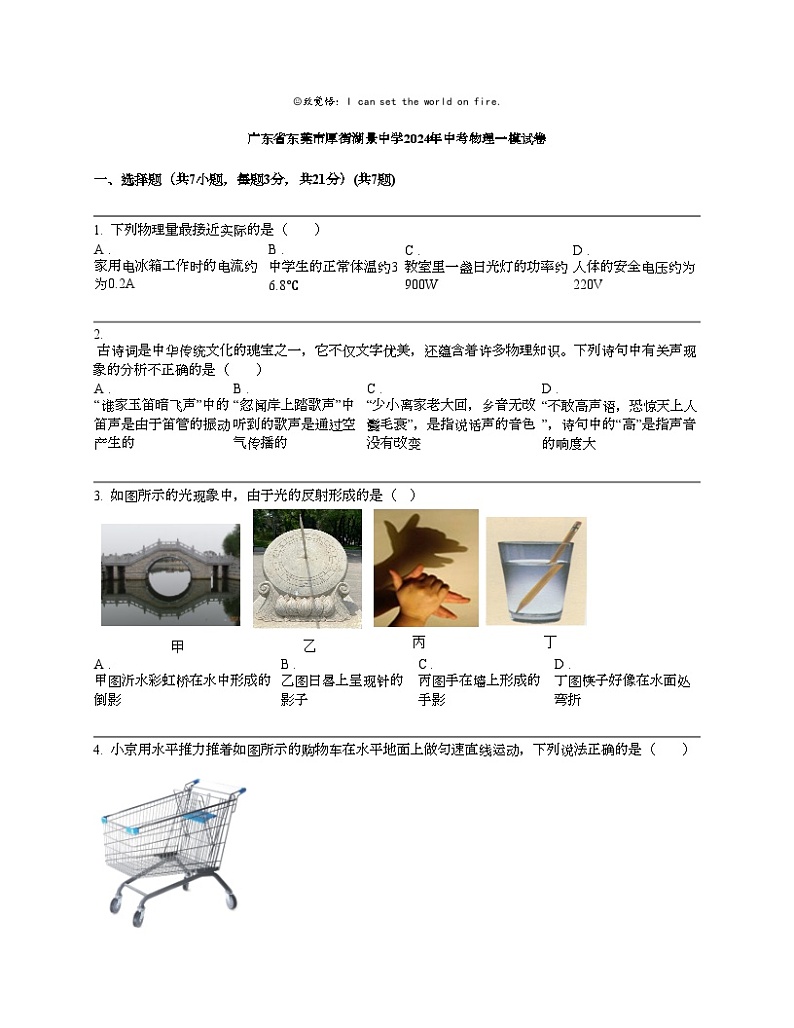 广东省东莞市厚街湖景中学2024年中考物理一模试卷第1页