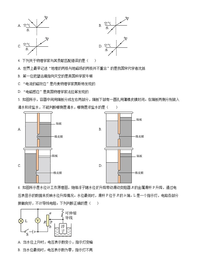 2024年山东省日照市莒县中考二模物理试题（原卷版+解析版）02