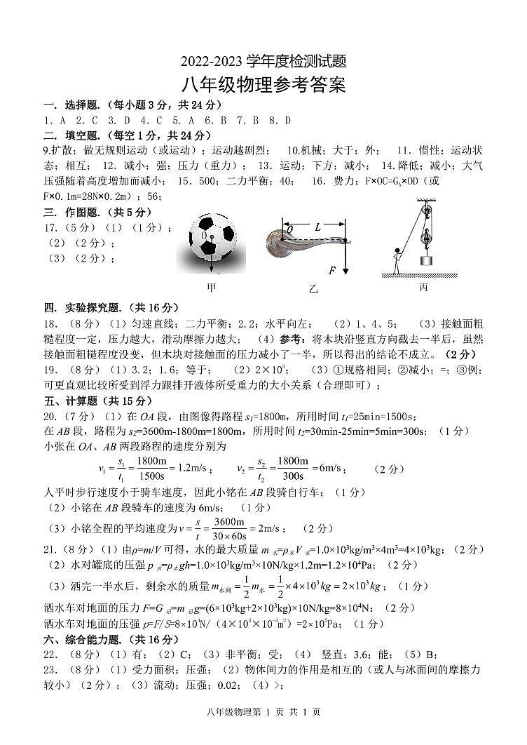 广东省肇庆地区2022-2023学年八年级下学期期末考试物理试题01