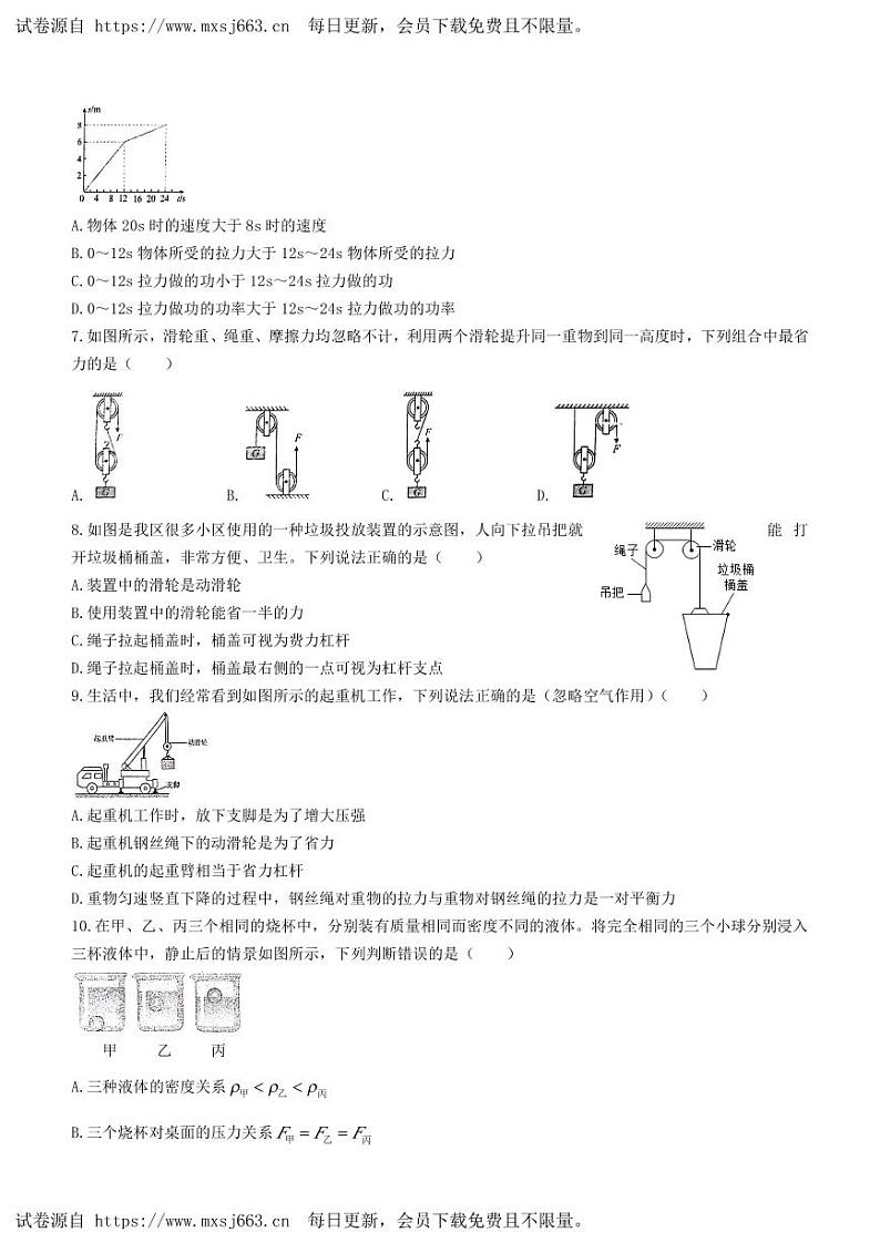 山东省聊城市阳谷县阳谷县实验中学2023-2024学年八年级下学期6月月考物理试题(1)第2页