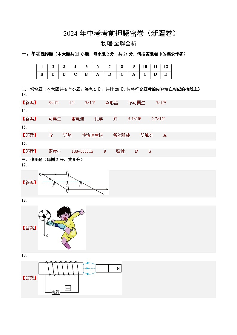 物理（新疆卷）（参考答案及评分标准）第1页