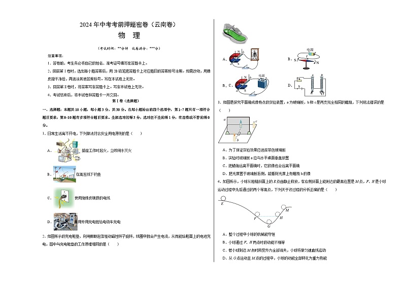 2024年中考物理考前押题卷 物理（云南卷）01