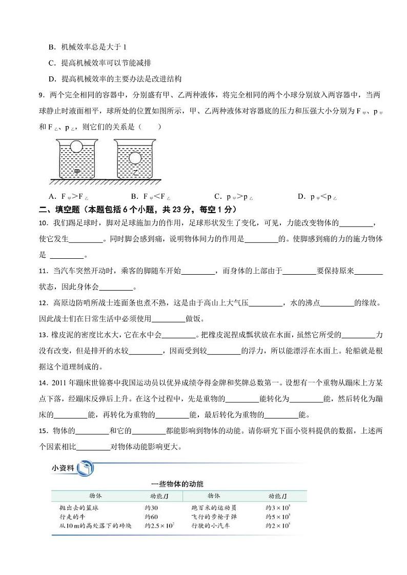 辽宁省盘锦市2024年八年级下学期期末考试物理试题（附参考答案）03