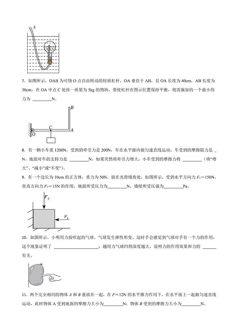 安徽省合肥市2024年八年级下学期期末物理试卷附参考答案02