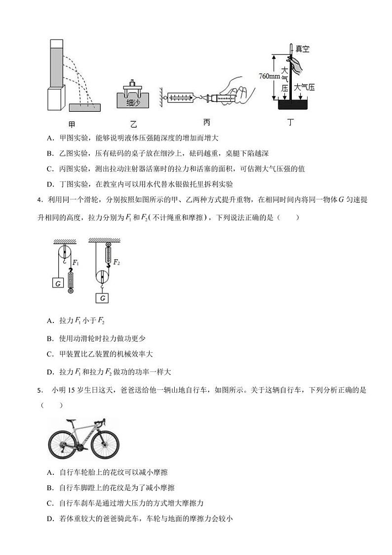 安徽省六安市2024年八年级（下）期末物理试卷附参考答案02