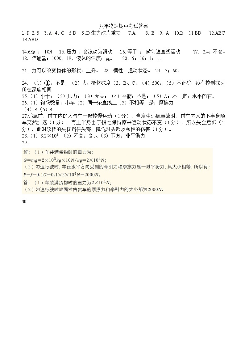 黑龙江省齐齐哈尔市部分学校联考2023-2024学年八年级下学期期中考试物理试题01