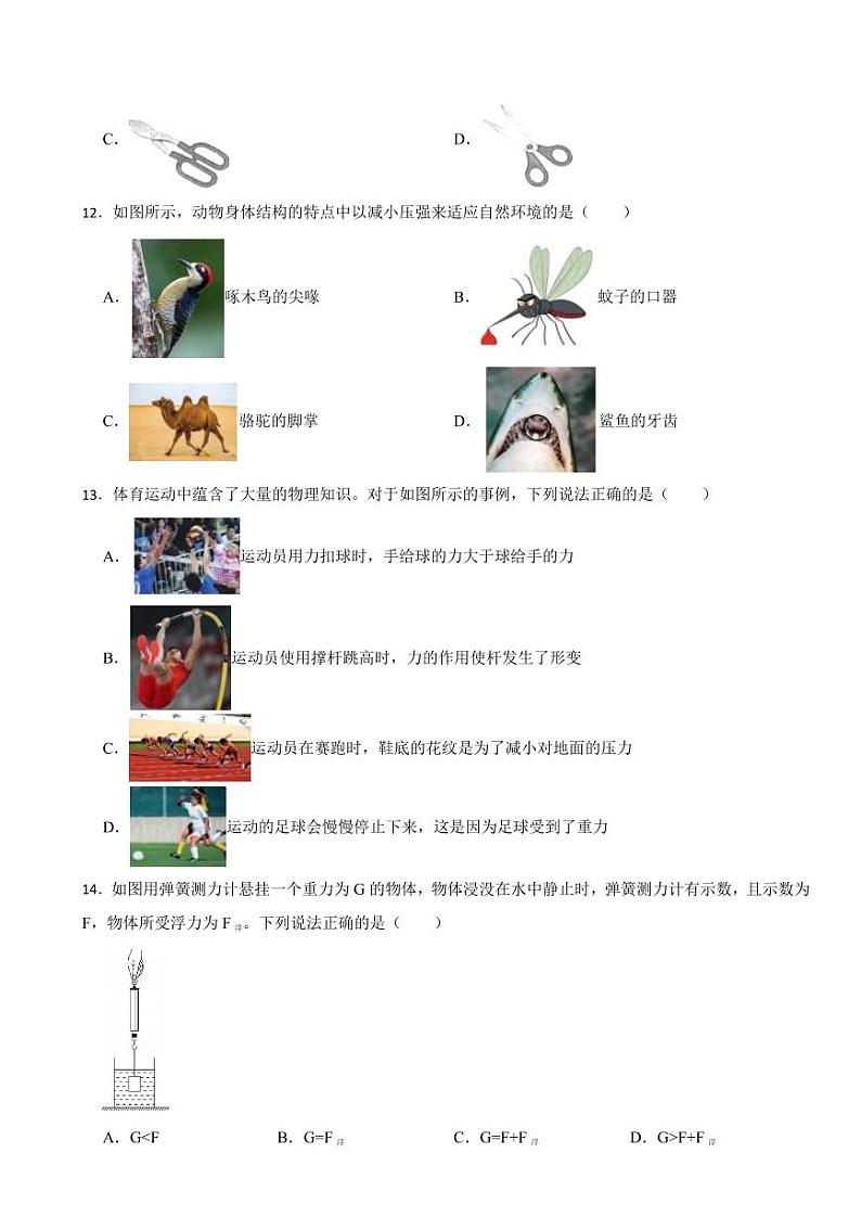 四川省成都天府新区2024年八年级下学期末物理试题附参考答案03